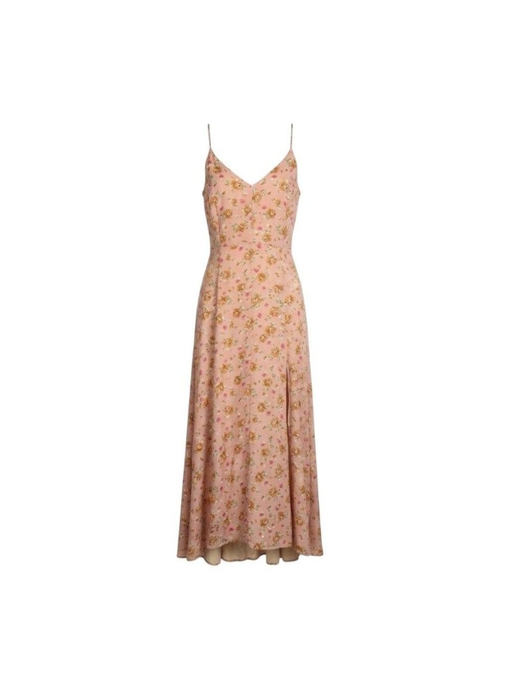 Line & Dot Womens Pink Floral Midi Dress With Spaghetti Straps & Side Slit Sz M